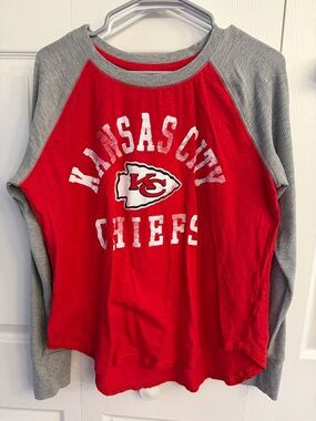 Womens Raglan Long Sleeve Tee - Red & Gray - Kansas City Chiefs